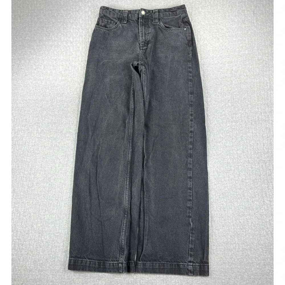 Zara baggy wide leg  Denim Jeans Women 2/26X29 Black High Rise Studded Y2K 90s‎